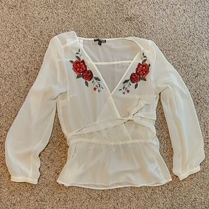 EXPRESS sheer blouse with floral embroidery